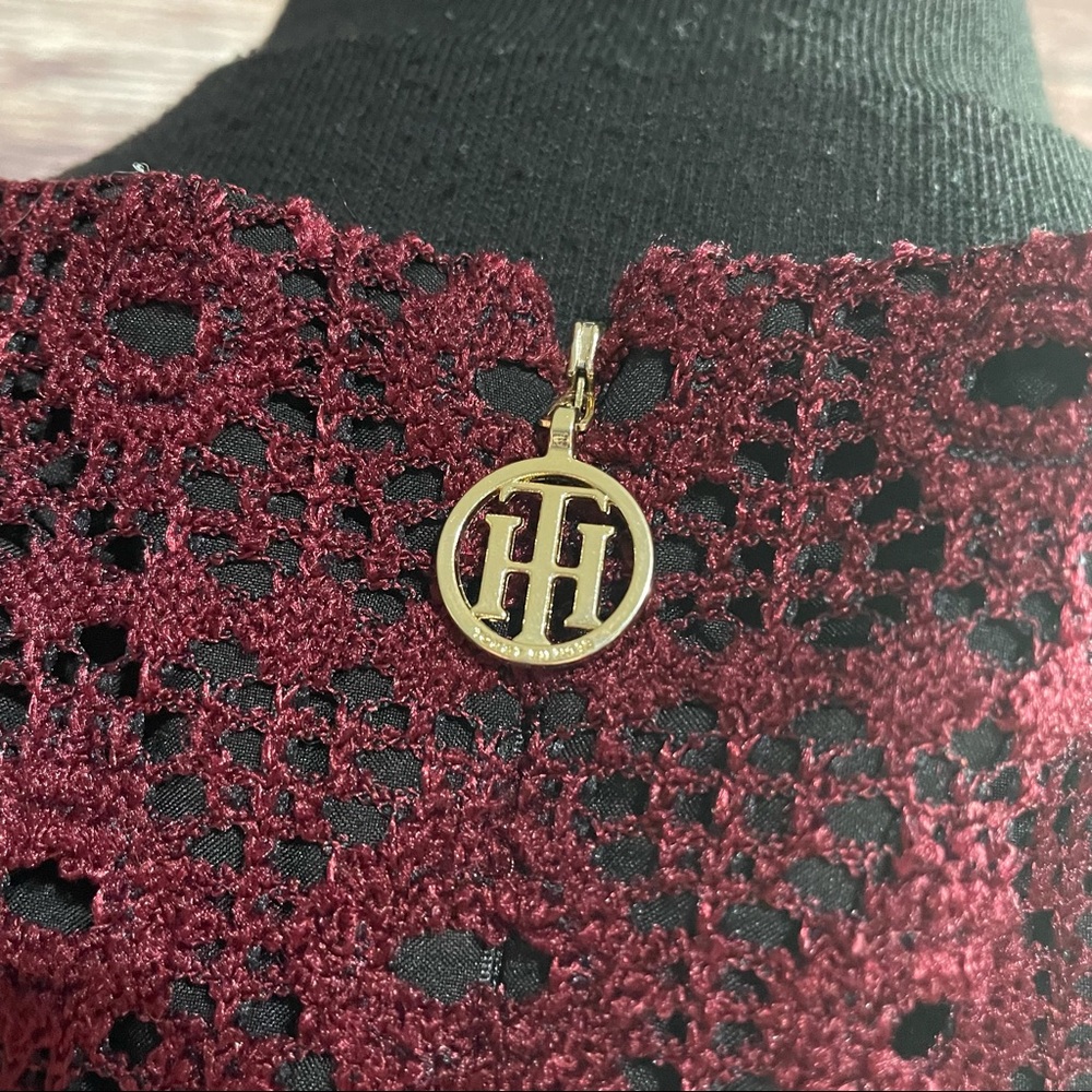Tommy Hilfiger women’s 10 Red Merlot Dress A-line Crochet Knit Cocktail - Picture 5 of 6